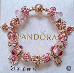 Gold And Pink Jewelry Aesthetic, Pandora Bracelet Pink Gold, Aesthetic Pandora Bracelet, Pandora Charm Bracelet Ideas, Gold Pandora Charm Bracelet, Pandora Bracelet Rose Gold, Pandora Bracelet Gold, Pandora Bracelet Pink, Pandora Bracelet Ideas