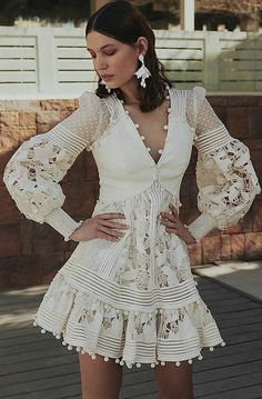 Lace Dresses, Lantern Dress, Elegant White Dress, Lantern Sleeve Dress, Vintage Havana, Grunge Style, Spring Summer Dress, Embroidery Dress