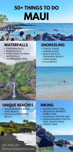 the top ten things to do in hawaii, including water falls and snorkeling