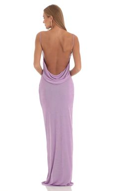 Massena Draped Back Maxi Dress in Purple | LUCY IN THE SKY Los Angeles, Angeles, Lavender Satin Prom Dress, Light Purple Prom Dress, Long Dress Bridesmaid, Purple Long Dress, Light Purple Dress, Lilac Bridesmaid Dresses, Gorgeous Maxi Dresses