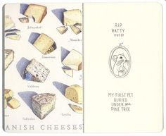 an open book with pictures of different types of cheese