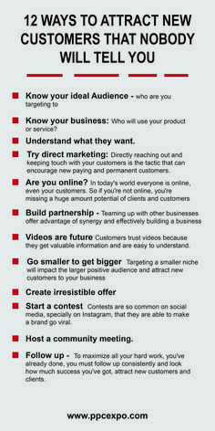 an advertisement with the words 12 ways to attract new customers that nobody will tell you