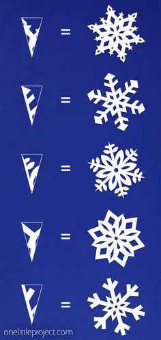 snowflakes are shown in white on a blue background