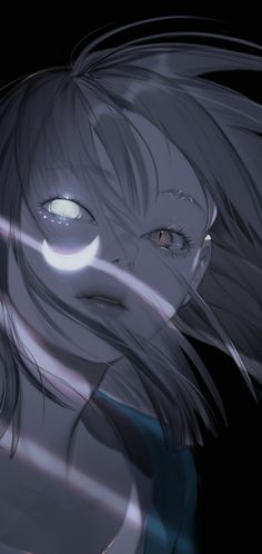 an anime character with long hair and glowing eyes