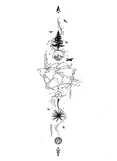 a black and white drawing of an upside down tree