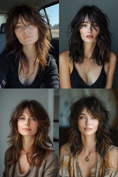 four different pictures of a woman with long hair