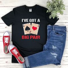 * All shirts are unisex for adults. * Product measurements may vary by up to 2 inches. * All Designs are originally made by myself or my team.  Poker shirt with the quote "Ive Got A Big Pair" is a fun gift for men and women!  To see more designs of your topic Poker you can search & find them in my store:   https://www.etsy.com/shop/Retailorie  You find there also an announcement if the shipping & production times change :) funny poker,funny gambling shirt,poker shirt,poker shirt for men,poker t Gambling Shirts Funny, Cricut Poker Projects, Poker Outfit Women, Poker Funny, Poker Party, Tshirt Design Inspiration