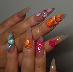 3d Acrylic Nails, 3d Flower Nails, Hippie Nails, Grunge Nails, Inspo Instagram, Exotic Nails, 3d Flowers