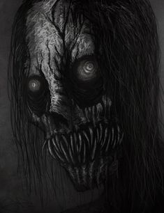 a creepy face with long hair and eyes