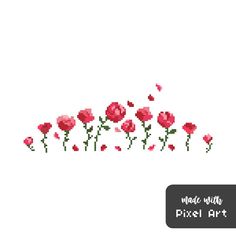 cross stitch roses with text made with pixel art