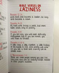 the bible verses on lazineess are written in red and black ink,