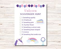 unicorn scavenger hunt printable for kids