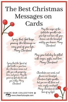 the best christmas messages on cards with red and white ink, including holly berry branches