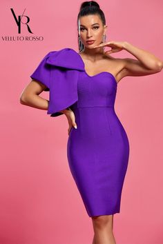 Get ready to look ultra feminine and chic in our Alicia dress! Featuring a body hugging design with an oversized bow. Style with heels for a chic look! Club Outfit 2023, Purple Bandage Dress, Birthday Club Outfit, Outfit 2023, Birthday Club, Club Outfit, Elegant Party Dresses, Color Lila, Dress Purple