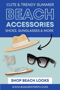 Check out these cute and trendy summer beach accessories! I share the best shoes, sunglasses, sandals, a hat, and more. Check it out before your next vacation! Beach Wear For Ladies, Beach Attire For Women, Summer Beach Accessories, White Beach Outfit, Vacation Capsule, Summer Accessories Beach, Beach Outfit Ideas, Beach Outfit For Women, Cute Beach Outfits