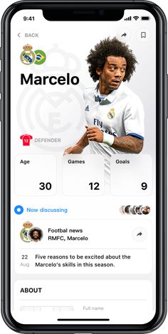 an iphone screen showing the player profile on which he is currently playing for real madrid