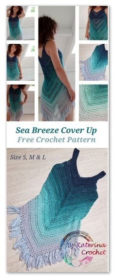 the crochet cover up is shown with pictures of it and instructions to make it