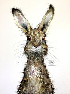 a watercolor painting of a rabbit's face