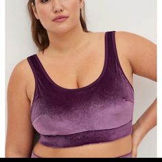 Torrid Purple Velvet Sports Bra 2 New Tags Nwt *** In Excellent Condition!! Smoke Free Clean Home!!*** Ask Any Questions You May Have!!!*** :))) Plus Size Torrid, Bralette Plus Size, Pink Lace Bra, Purple Bras, Home Cat, Padded Bralette, Lace Tshirt, Black Lace Bralette, Black Lace Bra