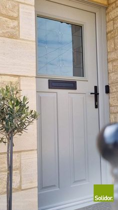 the front door to a house with a potted plant next to it