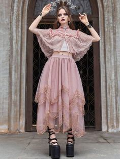 Is That The New Goth Contrast Lace Asymmetrical Hem Mesh Skirt ??| ROMWE USA Ethereal Outfits, Tool Skirt, New Goth, Ren Faire Outfits, Punk Style Outfits, Pastel Punk, Pastel Goth Outfits, Fair Outfits, Queen Costume