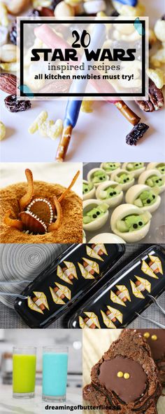 star wars party food and desserts are featured in this collage