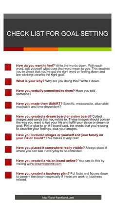 the checklist for goal setting is shown in this screenshote screen shot, which shows