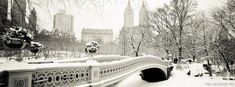 a snow covered bridge in central park during winter