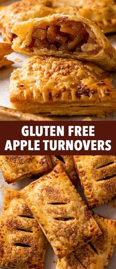 several different types of pastries with the words gluten free apple turnoverers