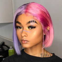 Mugopus Split Dyed Hair, Split Hair, Pinterest Hair, Hair Color Purple, Hair Color Blue, Grunge Hair, Brown Hair Colors, Aesthetic Hair, Pink Hair