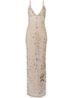 champagne handmade Mirrored plexi embellishments and hand-stitched crystals plunging neckline body-con silhouette long length Hidden side zipper closure open back spaghetti straps Attico Dress, Dress Reference, Collage Pics, Preppy Inspo, Country Vibes, Cami Dresses, City Dress, Inspo Outfits, Cami Dress