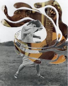 a collage of an image of a woman holding a guitar and playing the guitar