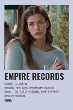 the movie poster for empire records featuring an image of a woman holding a drink and looking at the camera