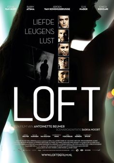 the movie poster for loftt starring actors from left to right, and an image of a woman with long hair