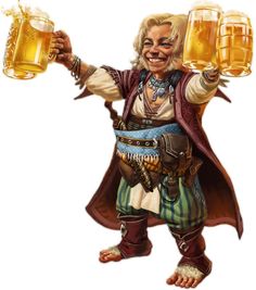 a cartoon character holding two mugs of beer