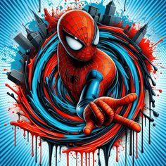 the amazing spider - man is depicted in an artistic painting by artist mark vander
