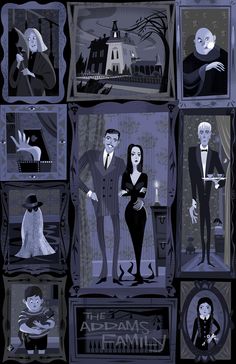 the addams and their families are depicted in this cartoon book cover art print by person