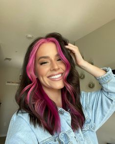 Pink Color Block Hair, Block Hair Color, Color Trends Hair, Pink Money Piece, Money Piece Hair, Pink Money, Color Block Hair, Diy Hair Color, Pastel Pink Hair