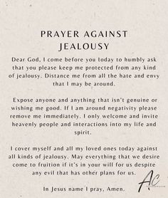 the prayer for jesus against jealooisy