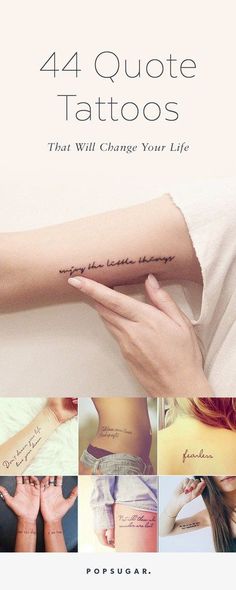 a woman's arm with tattoos on it and the words, 42 quote tattoos that will change your life