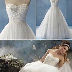 the wedding dress is made with tulle and beading