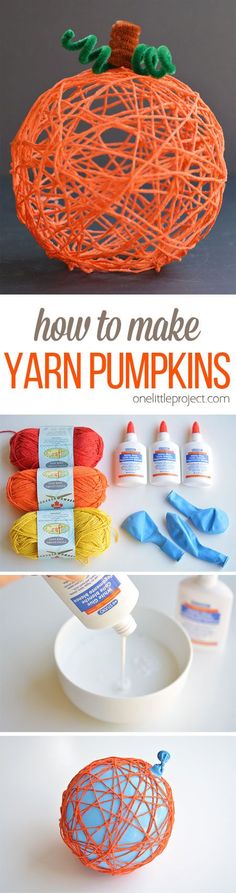 yarn pumpkins that are being made with yarn and yarnsticks to make yarn pumpkins