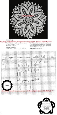 the instructions for crocheted doily are shown in black and white, with red trim