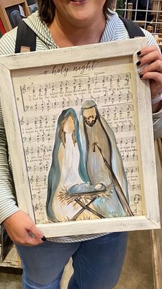 Holy Night, Hymnal Crafts, Nativity Art, Nativity Painting, Christian Crafts, Music Crafts, Nativity Crafts, Christmas Canvas, Christmas Crafts Decorations