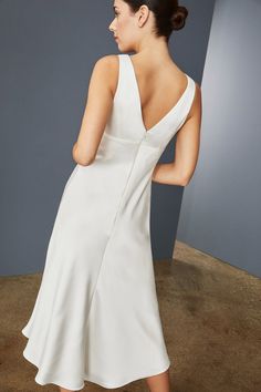 LW153 - Bias Cut Satin Dress - Ivory – Amsale Satin Wedding Dress Short, Repurpose Wedding Dress, Simple Satin Wedding Dress, Amsale Dress, Wedding Dress Short, Bridal Wardrobe, Simple Satin, Rehersal Dinner, Vogue Wedding