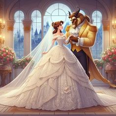 the beauty and the beast are in their wedding dress