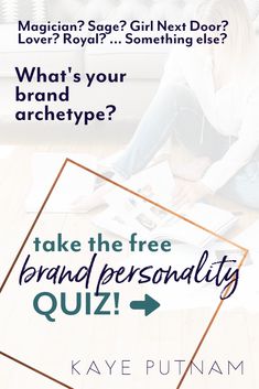 Take the brand personality quiz - for free! By figuring out what your brand archetype is, you are given a powerful model to craft your brand around. When people understand your brand, they can begin to LIKE + TRUST you, which leads to sales.Take the quiz to discover your brand personality. About: Branding, brand inspiration, branding design, branding identity, business name ideas. #branding #brandarcheypes