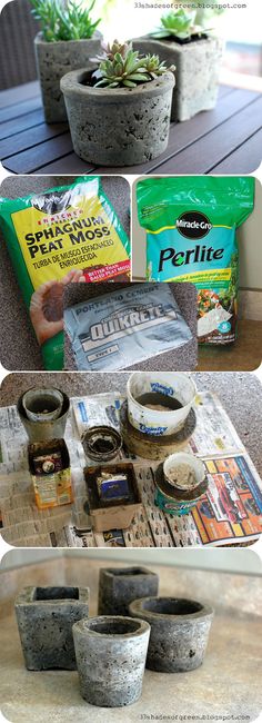 the process of making concrete planters is shown