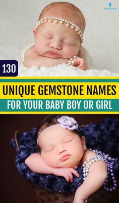 a baby is sleeping in a basket with the words unique gemstone names for your baby boy or girl