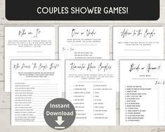 the printable couples shower game is shown in black and white